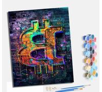 MLNMENG Pintura por Números Adultos Principiantes con Pinceles y Pinturas Acrílicas de Lienzo Decoración para el Hogar sin Marco 40 x 50 cm Grafiti colorido de Bitcoin