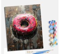 MLNMENG Pintura por Números Moderna DIY Kit de Pintar con Números Con marco40x50cm Pintura al óleo de Lienzo con Pinceles y Pigmento Acrílico para Adultos Donuts rosas estilo salpicaduras de tinta
