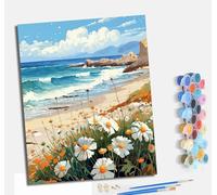 MLNMENG Pintura por Números Moderna DIY Kit de Pintar con Números Con marco40x50cm Pintura al óleo de Lienzo con Pinceles y Pigmento Acrílico para Adultos Playa, olas del mar y parterres de flores