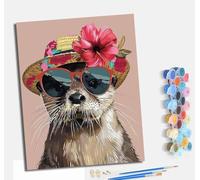 MLNMENG Pintura por Números Moderna DIY Kit de Pintar con Números Con marco40x50cm Pintura al óleo de Lienzo con Pinceles y Pigmento Acrílico para Adultos Sombrero de flores, gafas de sol, nutria.