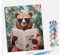 MLNMENG Pintura por Números Moderna DIY Kit de Pintar con Números Con marco40x50cm Pintura al óleo de Lienzo con Pinceles y Pigmento Acrílico para Adultos Oso lector con gafas de sol