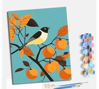MLNMENG Pintura por Números Moderna DIY Kit de Pintar con Números Con marco40x50cm Pintura al óleo de Lienzo con Pinceles y Pigmento Acrílico para Adultos Pájaro de rama naranja