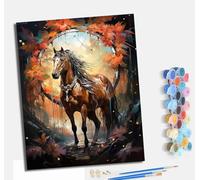 MLNMENG Pintura por Números Moderna DIY Kit de Pintar con Números Con marco40x50cm Pintura al óleo de Lienzo con Pinceles y Pigmento Acrílico para Adultos Ambiente otoñal, caballos.