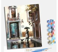 MLNMENG Pintura por Números Moderna DIY Kit de Pintar con Números sin Marco 40x50cm Pintura al óleo de Lienzo con Pinceles y Pigmento Acrílico para Adultos Parejas abrazándose bajo un paraguas