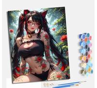 MLNMENG Pintura por Números Moderna DIY Kit de Pintar con Números sin Marco 40x50cm Pintura al óleo de Lienzo con Pinceles y Pigmento Acrílico para Adultos chica tatuada de anime