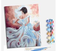 MLNMENG Pintura por Números Moderna DIY Kit de Pintar con Números sin Marco Pintura al óleo de Lienzo con Pinceles y Pigmento Acrílico para Adultos Una hermosa mujer con un vestido blanco desde atrás