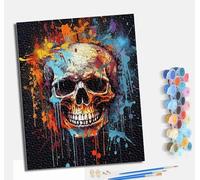 MLNMENG Pintura por Números para Adultos Kit de Pintar por Números con 3 Pinceles y Pinturas Acrílicas Con marco Regalo para Decoración de Pared del Hogar Calavera pintada con salpicaduras de tinta
