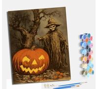 MLNMENG Pintura por Números para Adultos Kit de Pintar por Números con 3 Pinceles y Pinturas Acrílicas Con marco 40x50 cm Regalo para Decoración de Pared del Hogar Esqueleto junto a una calabaza