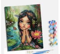 MLNMENG Pintura por Números para Adultos Kit de Pintar por Números con 3 Pinceles y Pinturas Acrílicas Con marco Regalo para Decoración de Pared del Hogar Chica del bosque junto al agua