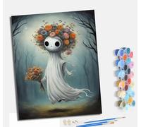 MLNMENG Pintura por Números para Adultos Kit de Pintar por Números DIY con 3 Pinceles y Pinturas Acrílicas Sin Marco Regalo para Decoración de Pared del Hogar El fantasma sosteniendo un ramo