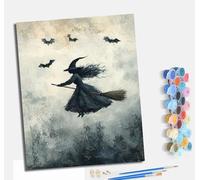 MLNMENG Pintura por Números para Adultos Kit de Pintar por Números DIY con 3 Pinceles y Pinturas Acrílicas Sin Marco 40x50 cm Regalo para Decoración de Pared del Hogar La bruja en una escoba