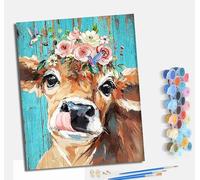 MLNMENG Pintura por números para adultos para principiantes kit con Con marco lienzo sin arrugas pinceles y pintura acrílica al óleo para regalo decoración del hogar Lindo ternerito sacando la lengua