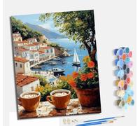 MLNMENG Pintura por números para adultos para principiantes kit con Con marco lienzo sin arrugas pinceles y pintura acrílica al óleo para regalo decoración del hogar Café de velero de flores