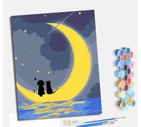 MLNMENG Pintura por números para adultos para principiantes kit con Con marco lienzo sin arrugas pinceles y pintura acrílica al óleo para regalo decoración del hogar gatito, cachorro, luna