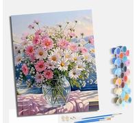 MLNMENG Pintura por números para adultos para principiantes kit con Con marco lienzo sin arrugas pinceles y pintura acrílica al óleo para regalo decoración del hogar Jarrón con flores de colores