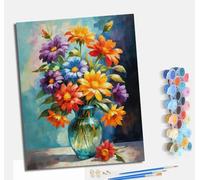 MLNMENG Pintura por números para adultos para principiantes kit con Con marco lienzo sin arrugas pinceles y pintura acrílica al óleo para regalo decoración del hogar Flores en un jarrón