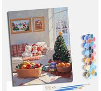 MLNMENG Pintura por números para adultos para principiantes kit con Con marco lienzo sin arrugas pinceles y pintura acrílica al óleo para regalo decoración del hogar Sala de estar navideña