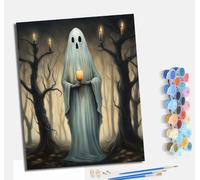 MLNMENG Pintura por números para adultos para principiantes kit con Con marco lienzo sin arrugas pinceles y pintura acrílica al óleo para regalo decoración del hogar Fantasma sosteniendo una vela