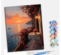 MLNMENG Pintura por números para adultos para principiantes kit con lienzo sin arrugas pinceles y pintura acrílica pintura al óleo para regalo decoración del hogar Rosa Roja del Mar