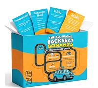 MLOLM Road Trip Games Travel Essentials, paquete de juego de coche 4 en 1 con trivia, conversación, acertijos, búsqueda del tesoro, actividades de bingo para largos viajes en coche imprescindibles