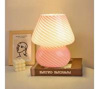 MLOQI Lámpara de Mesa de Hongos Lamparas de Mesita de Noche Candeeiro Mesa Cabeceira de Vidrio Luz de Noche Lamparita de Noche con una bombilla E27 3 Color de 5W (Rosa)