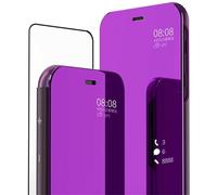 MLOTECH - Carcasa para Huawei P30, Cover + Cristal Templado Flip Clear View Translúcido Espejo Cover Standing 360°Funda antigolpes Smart Cover Bumper Violeta