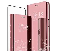 MLOTECH - Carcasa para Samsung Galaxy A22 5G, Carcasa de Cristal Templado, película Protectora Flip Clear View Translúcida Espejo Cover Standing 360°Funda antigolpes Smart Cover Bumper Oro Rosa