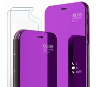 MLOTECH Funda Huawei Mate 20 Pro, Cristal Templado Flip Clear View Translúcido Espejo Standing Cover Slim Fit Anti-Shock Anti-Rasguño Mirror 360°Protectora Cubierta Azul Morado