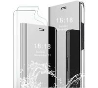 MLOTECH Funda Huawei Mate 20 Pro, Cristal Templado Flip Clear View Translúcido Espejo Standing Cover Slim Fit Anti-Shock Anti-Rasguño Mirror 360°Protectora Cubierta Plata