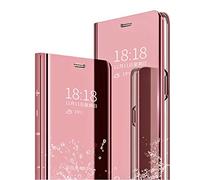 MLOTECH Funda para Samsung Galaxy A15 5G / A15 Carcasa con Cristal Templado Flip Clear View Translúcido Espejo Standing Cover Slim Fit Anti-Shock Anti-Rasguño Mirror Cubierta Oro Rosa