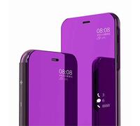 MLOTECH Funda para Samsung Galaxy A34 5G Carcasa con Cristal Templado Flip Clear View Translúcido Espejo Standing Cover Slim Fit Anti-Shock Anti-Rasguño Mirror Cubierta Morado