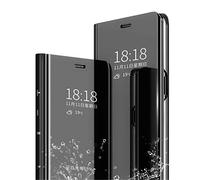 MLOTECH Funda para Samsung Galaxy A35 5G Carcasa con Cristal Templado Flip Clear View Translúcido Espejo Standing Cover Slim Fit Anti-Shock Anti-Rasguño Mirror Cubierta Negro