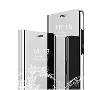 MLOTECH Funda para Samsung Galaxy S23 5G Carcasa con Cristal Templado Flip Clear View Translúcido Espejo Standing Cover Slim Fit Anti-Shock Anti-Rasguño Mirror Cubierta Plata