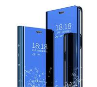 MLOTECH Funda para Samsung Galaxy S23 Ultra 5G Carcasa con Protector de Pantalla Flip Clear View Translúcido Espejo Standing Cover Slim Fit Anti-Shock Anti-Rasguño Mirror Cubierta Azul Cielo