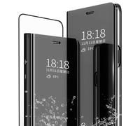 MLOTECH Smart Carcasa para Huawei P30 Funda y Cristal Templado Flip Clear View Translúcido Espejo Standing Cover Slim Fit Anti-Shock Anti-Rasguño 360°Protectora Cubierta Negro