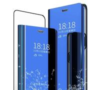MLOTECH Smart Carcasa para Huawei P30 Lite Funda y Cristal Templado Flip Clear View Translúcido Espejo Standing Cover Slim Fit Anti-Shock Anti-Rasguño 360°Protectora Cubierta Azul Cielo
