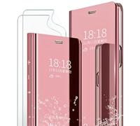 MLOTECH Smart Carcasa para Huawei P30 Pro Funda y Cristal Templado Flip Clear View Translúcido Espejo Standing Cover Slim Fit Anti-Shock Anti-Rasguño 360°Protectora Cubierta Oro Rosa