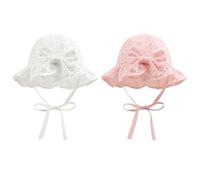 MLPKOI 2 Pcs Sombrero de Sol para Bebé, Gorro de Encaje para Bebé o Niña Ajustable Bucket Sun Hat Diseño de Nudo Gorra de Playa para Niños Pequeños Niñas