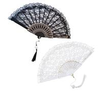 MLPKOI 2 Pcs Vintage Abanico de Encaje, Abanico Mano Plegables con Borlas Elegantes Ventaglio Pequeño para Cumpleaños, Fiesta, Boda, Fotografía, Decoración de Pared