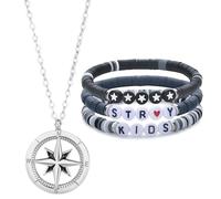 MLPKOI 3 Pulseras de Stray Kids & 1 Collar, Moda Pulsera Mujer, Pulseras Kpop, Personalidad Retro Tejida Pulsera, Regalo para Seguidores, Mujer