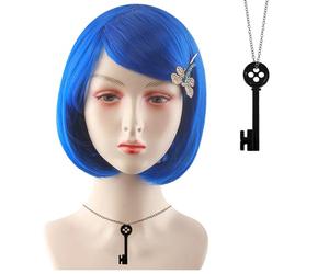 MLPKOI Peluca de Cosplay para Mujer, Peluca Corto Recta, Corta Azul Pelucas, Pelo Corto Bob Partido, Pelucas Sintéticas Cortas Y Lacias, Horquilla De Libélula, Cosplay Diario