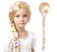 MLPKOI Rapunzel Peluca de Princesa Peluca Trenzas con Flores, Pelucas de Princesa Rapunzel Accesorio, Ppeluca Niña para la Fiesta de Cumpleaños, Cosplay, Carnaval, Fiesta Temática, Halloween