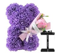 MLqkpwy Oso de Flores, 24 x 16 cm, Oso de Rosas, Oso de Rosas, Oso de Peluche con Luces, para San Valentín, Navidad, Regalo de cumpleaños, Morado
