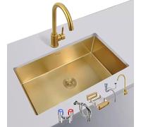 MLQUC Fregadero Dorado Fregadero de Solo Tazón Fregadero de Cocina 304 Fregadero de Acero Inoxidable Grifo de Oro Fregadero Integrado Conjunto Completo de Accesorios (55X45X20Cm)/Black/55 * 45 * 20Cm