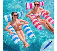 MLRYH 2Pcs Hamaca de Agua, 4 -En- 1 Tumbona Hinchable, Colchoneta Flotante Plegable, Flotador, Juguetes para la Piscina Verano Playa Mar y Bomba de Aire.