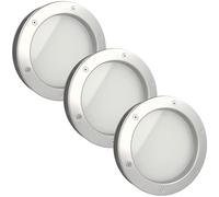 MLS Ojo de Buey B4000, Set de 3 Piezas, Aluminio Robusto, Vidrio de Seguridad VSG, para Puertas de 40 mm de Espesor, Tornillos de Fijación Visibles en Ambos Lados, Ø 250 mm, Vidrio Mate, Plata