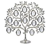 MLSJM Árbol genealógico de Cristal de Metal, árbol con Marco de Fotos Familiar, 12 Fotos Colgantes, árbol de exhibición, árbol genealógico de Cristal de Metal para decoración del hogar