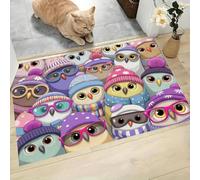 MLSOWM Alfombra Animales De Dibujos Animados de Pelo Corto, 60x90cm Felpudo Entrada Casa Búho De Invierno Antideslizante Lavables en Lavadora Tapetes para Habitacion Comedor Dormitorio, Púrpura
