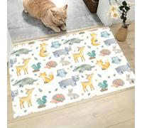 MLSOWM Alfombra Animales del Bosque de Pelo Corto, 60x120cm Felpudo Entrada Casa Zorro, Ciervo Antideslizante Lavables en Lavadora Tapetes para Habitacion Comedor Dormitorio, Blanco