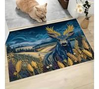 MLSOWM Alfombra Antideslizante Lavable, 80x120cm Felpudo Entrada Casa Deer Hill Y Campos Alfombrilla para Puerta Estilo Ukiyo-E Suaves Absorbentes para Pasillo, Cocina, Dormitorio, Azul